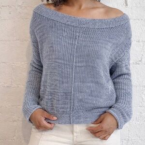 Free People FP Beach Blue Gray Open Knit Slouchy Boat Neck Sweater Size S
